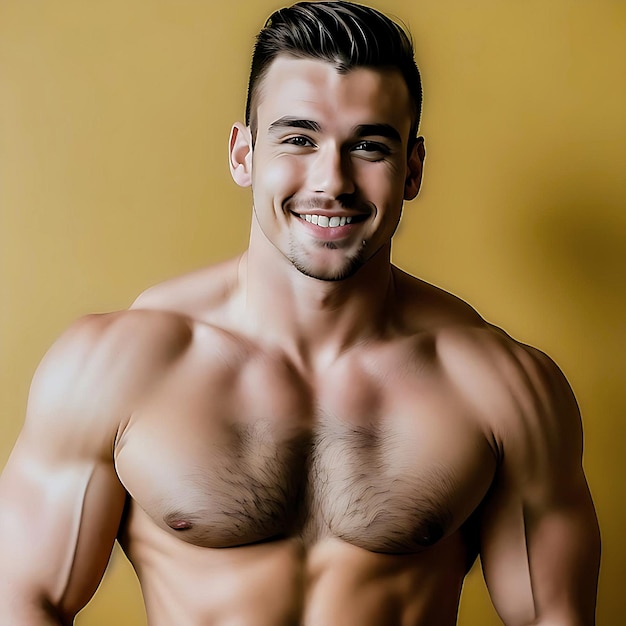 Ritratto di uomo muscoloso bello sorridente e dall'aspetto maschile