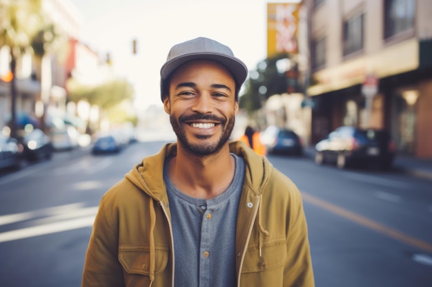 Ritratto di uomo sorridente in città