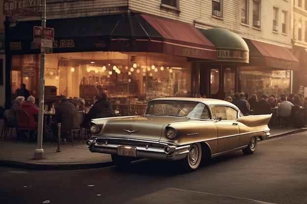 Ritratto di vecchia automobile 1970 New York Street Cafe