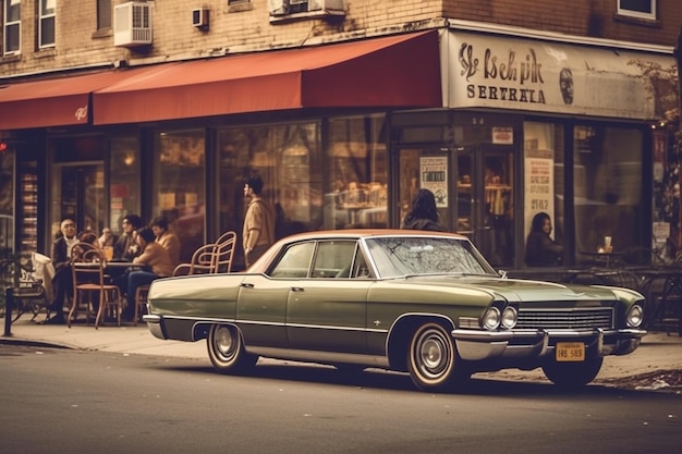 Ritratto di vecchia automobile 1970 New York Street Cafe