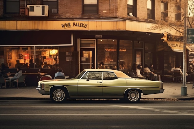 Ritratto di vecchia automobile 1970 New York Street Cafe