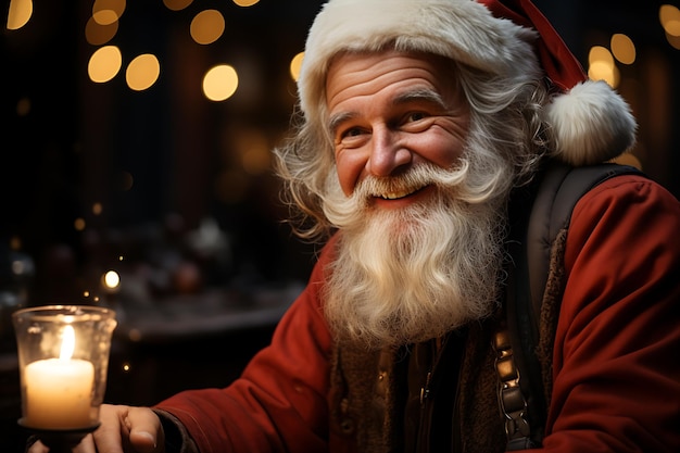 ritratto di vecchio sorridente Babbo Natale in costume rosso festivo