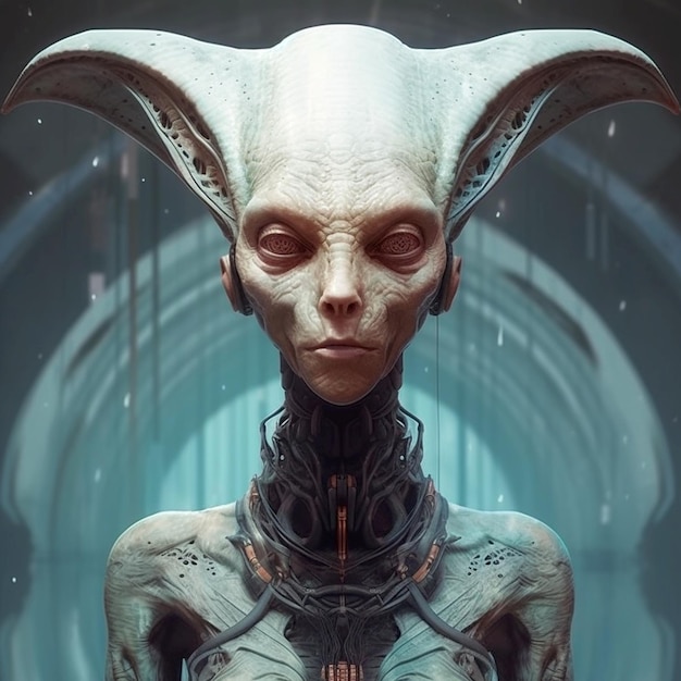 Ritratto di volto di colore grigio alieno femminile alieno I grigi