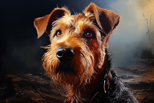 Ritratto di Welsh Terrier su uno sfondo nero close up foto ritagliata Ai art