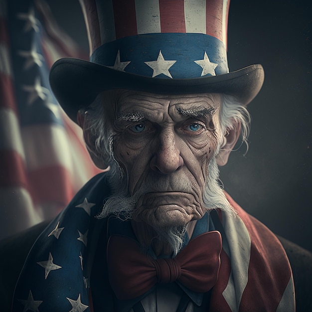Ritratto di zio sam in cappello a cilindro patriottico che tiene Ai Genaretor