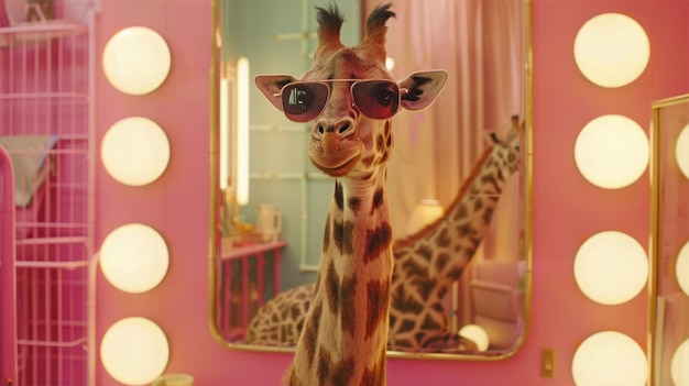 Ritratto divertente di una giraffa hipster Concept di moda e bellezza