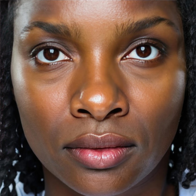 Ritratto estremo di una vera donna afroamericana che guarda la telecamera