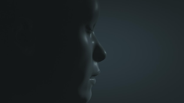 Ritratto facciale di un umanoide di profilo Primo piano dell'illustrazione 3d del viso