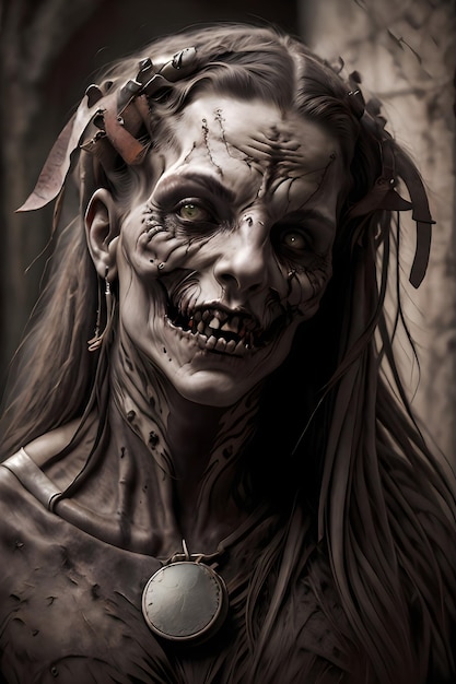 Ritratto fantasy di un tema Halloween zombie non morto