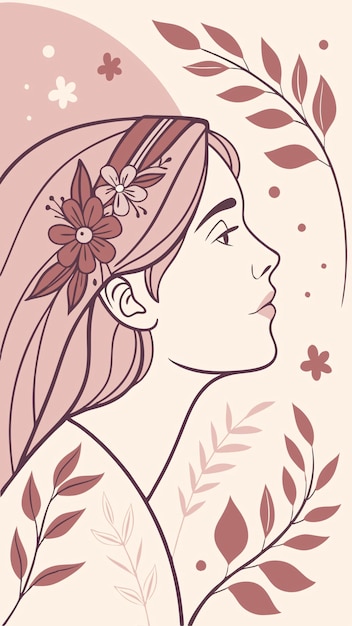 Ritratto femminile stravagante con colori morbidi e ornamenti botanici