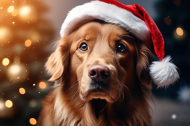 Ritratto festivo del golden retriever gioia della vigilia di Natale