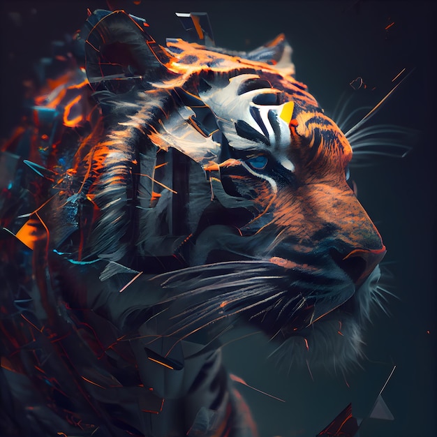 Ritratto futuristico di una tigre 3D Rendering