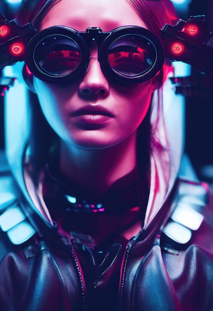 Ritratto immaginario di una ragazza scifi cyberpunk Donna futuristica high-tech dal futuro