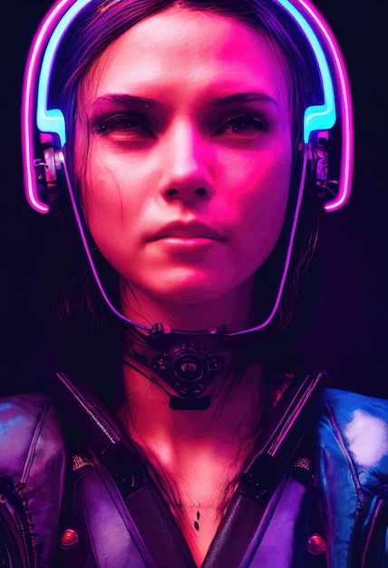 Ritratto immaginario di una ragazza scifi cyberpunk Donna futuristica high-tech dal futuro