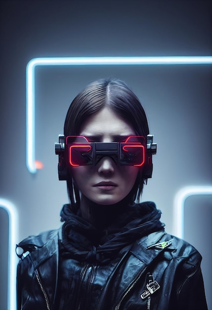 Ritratto immaginario di una ragazza scifi cyberpunk Donna futuristica high-tech dal futuro