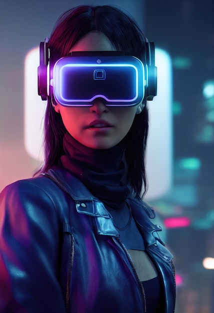 Ritratto immaginario di una ragazza scifi cyberpunk Donna futuristica high-tech dal futuro