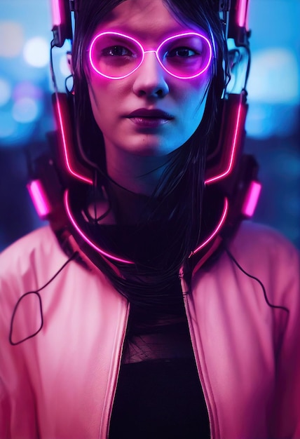 Ritratto immaginario di una ragazza scifi cyberpunk Donna futuristica high-tech dal futuro