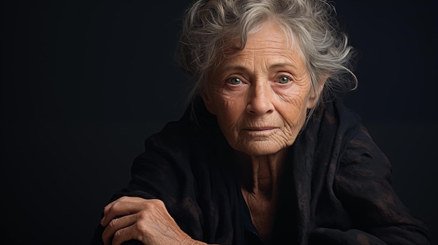 Ritratto in bianco e nero di una donna anziana solitaria