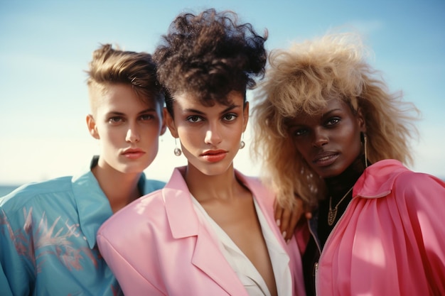 Ritratto in primo piano di tre amici negli anni '80