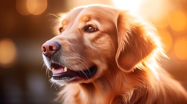 Ritratto in primo piano di un cane Golden Retriever con spazio per l'immagine di sfondo di testo generata dall'AI