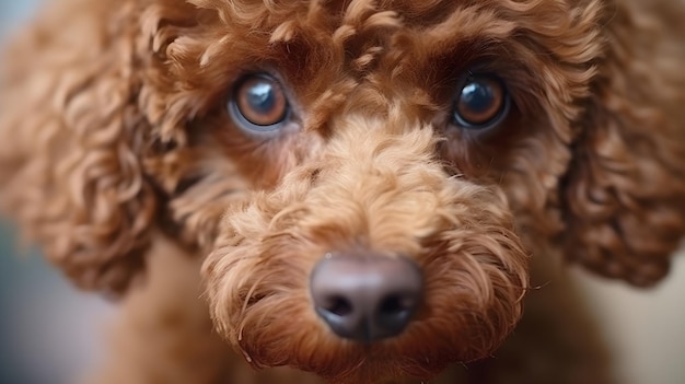 Ritratto in primo piano di un cane Poodle con spazio per l'immagine di sfondo di testo generata dall'AI