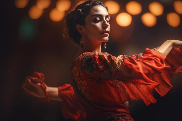 Ritratto in primo piano di una donna che balla il flamenco Creato con la tecnologia generativa dell'IA