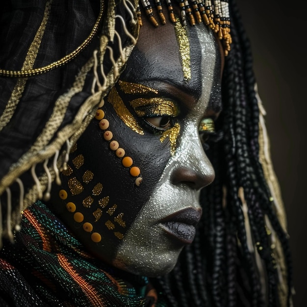 ritratto in primo piano di una strega della tribù indigena africana che indossa un costume tradizionale