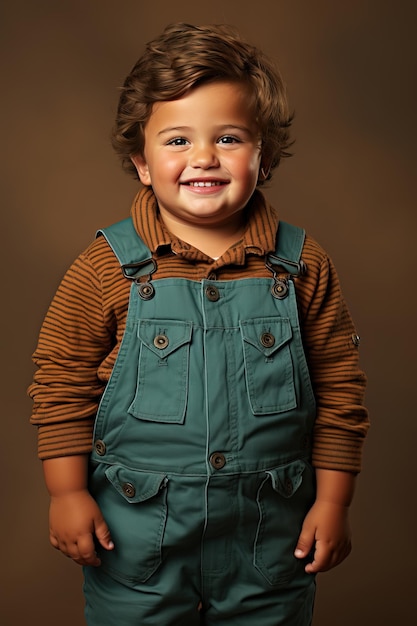 Ritratto in studio di un bambino paffuto su uno sfondo marrone