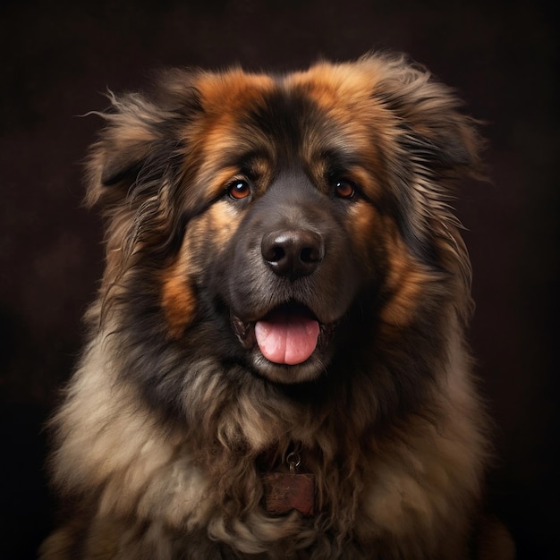 Ritratto in studio di un grande cane soffice Primo piano dell'animale domestico su uno sfondo scuro IA generativa