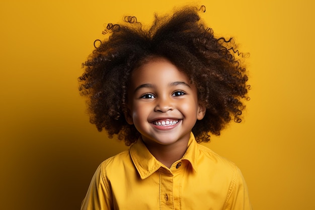 Ritratto in studio di una graziosa bambina africana in piedi su sfondi di colore diverso