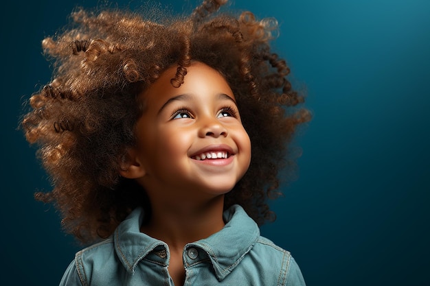 Ritratto in studio di una graziosa bambina africana in piedi su sfondi di colore diverso