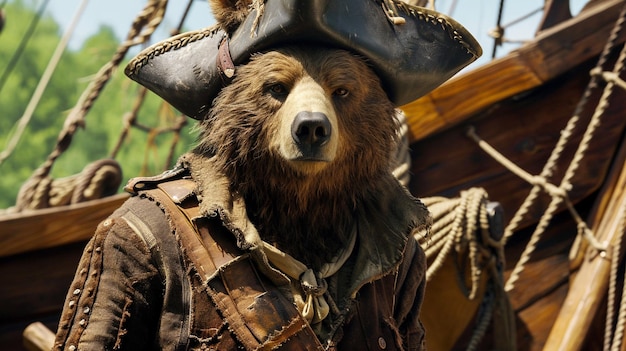 ritratto in un orso grizzly pirata Generative Ai