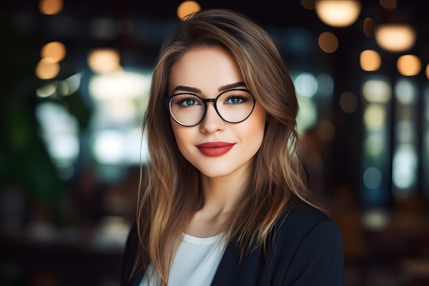 Ritratto isolato di una giovane donna bellissima Studente con gli occhiali scattato in studio Young bus