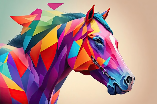 Ritratto poligono colorfull cavallo in azione sfondo ai generativo
