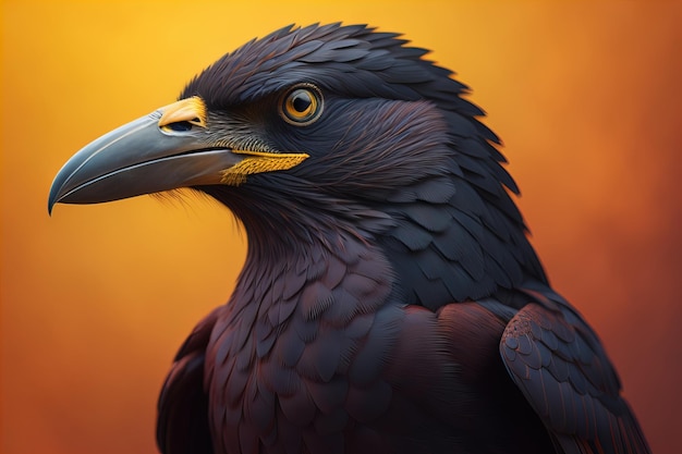 Ritratto ravvicinato di un corvo nero Corvus corax ai generative