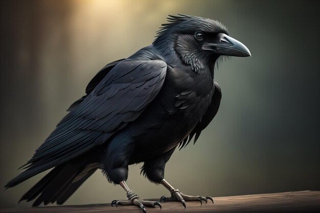 Ritratto ravvicinato di un corvo nero Corvus corax ai generative