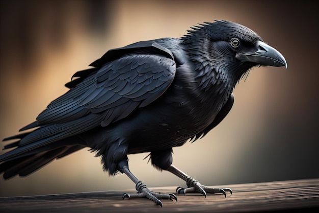 Ritratto ravvicinato di un corvo nero Corvus corax ai generative