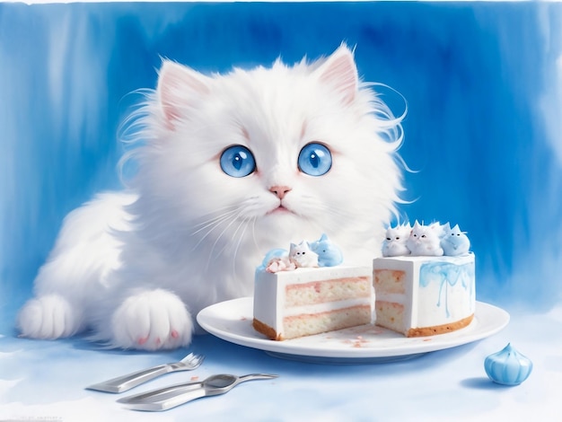 ritratto ravvicinato di un gatto bianco birichino con gli occhi azzurri