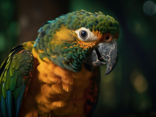 Ritratto ravvicinato di un uccello pappagallo creato con la tecnologia Generative AI