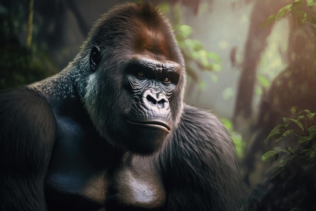 Ritratto ravvicinato gorilla adulto IA generativa