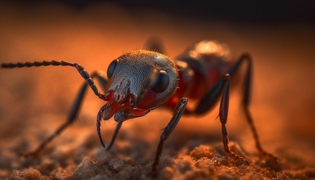 Ritratto ravvicinato spettrale di una piccola formica gialla generato dall'intelligenza artificiale