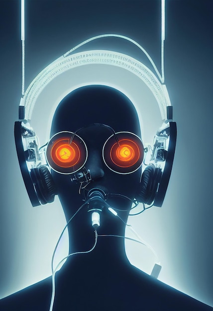 Ritratto realistico di un uomo in uno stile cyberpunk futuristico con un cyber headset