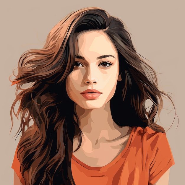 Ritratto realistico di una ragazza con capelli ondulati e forte espressione facciale