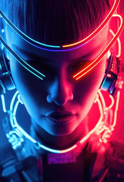 Ritratto realistico di una ragazza cyberpunk scifi. Uomo futuristico hightech dal futuro.