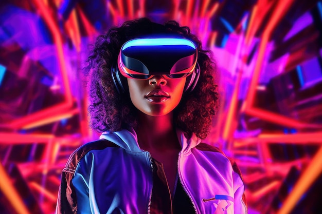 Ritratto stilizzato di una donna che indossa un visore VR
