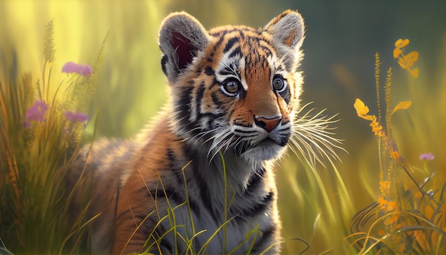 Ritratto sveglio del bambino della tigre all'aperto