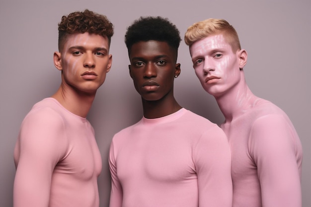 Ritratto uomo gruppo nero amici rosa stile di vita modello studio moda alla moda generativa AI