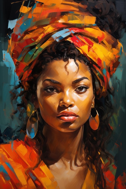 Ritratto variopinto della bella donna di colore nello stile della pittura a olio astratta moderna