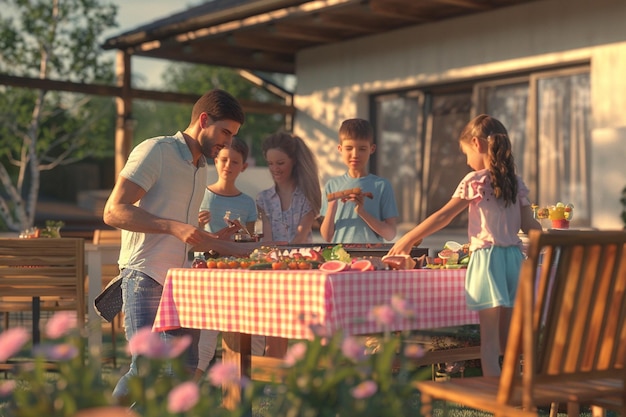 Riunione di famiglia per un barbecue e un ga per la Festa delle Madri