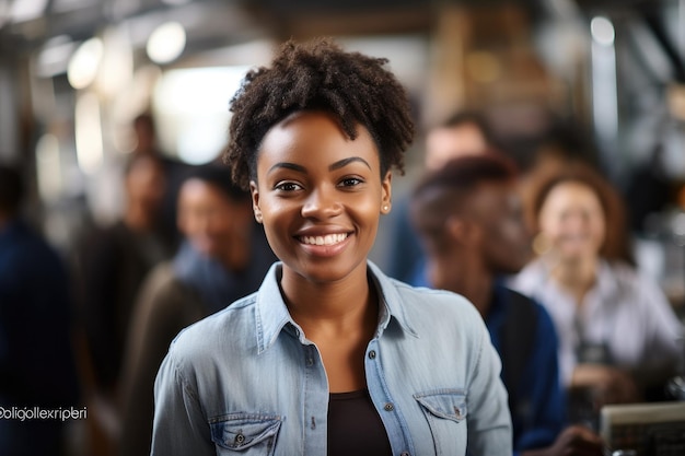 Riuscita donna d'affari africana americana che sembra sicura e sorridente IA generativa